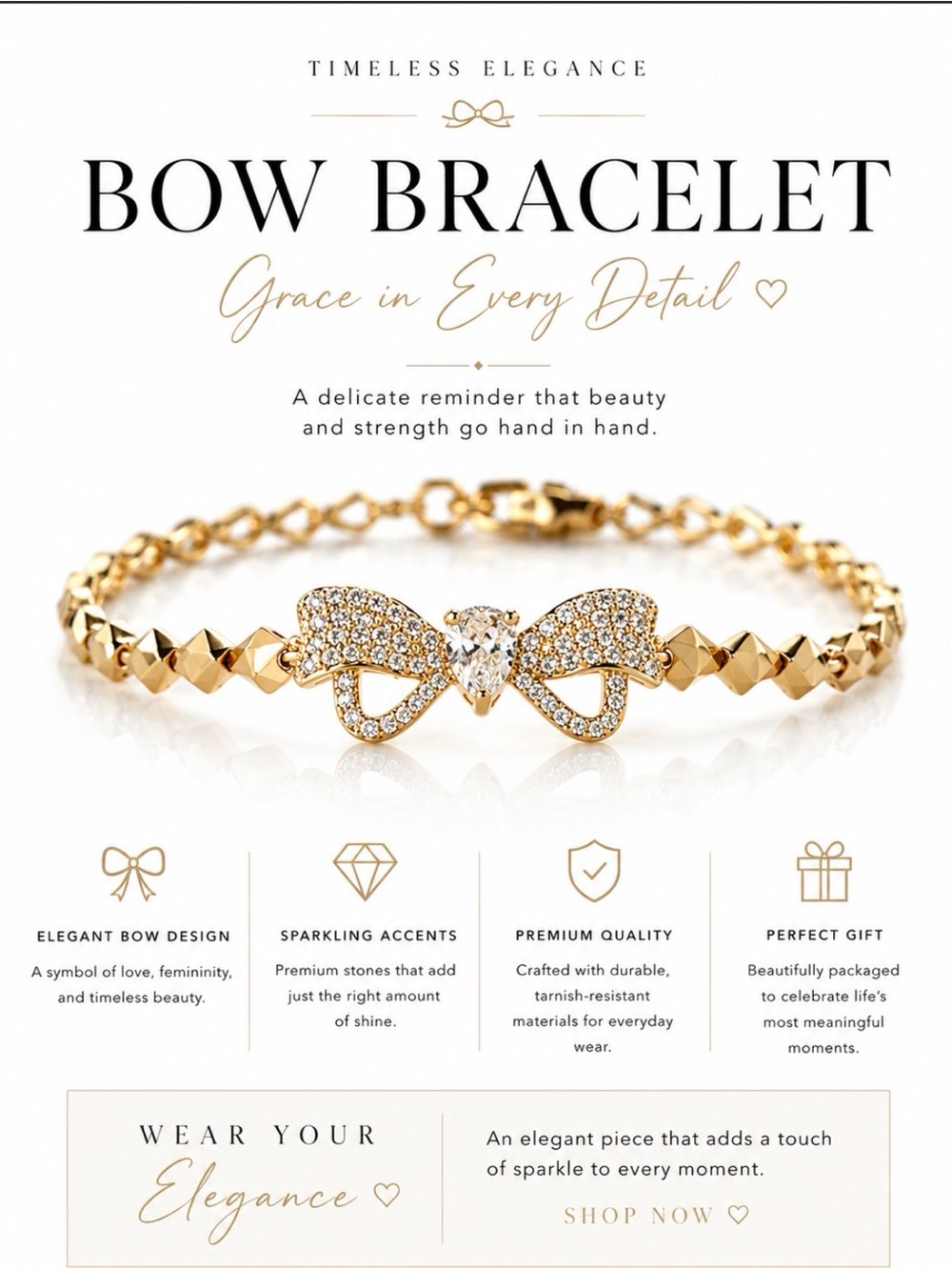 BEAUTIFUL BOW GRACE ELEGANT FASHION BRACELET